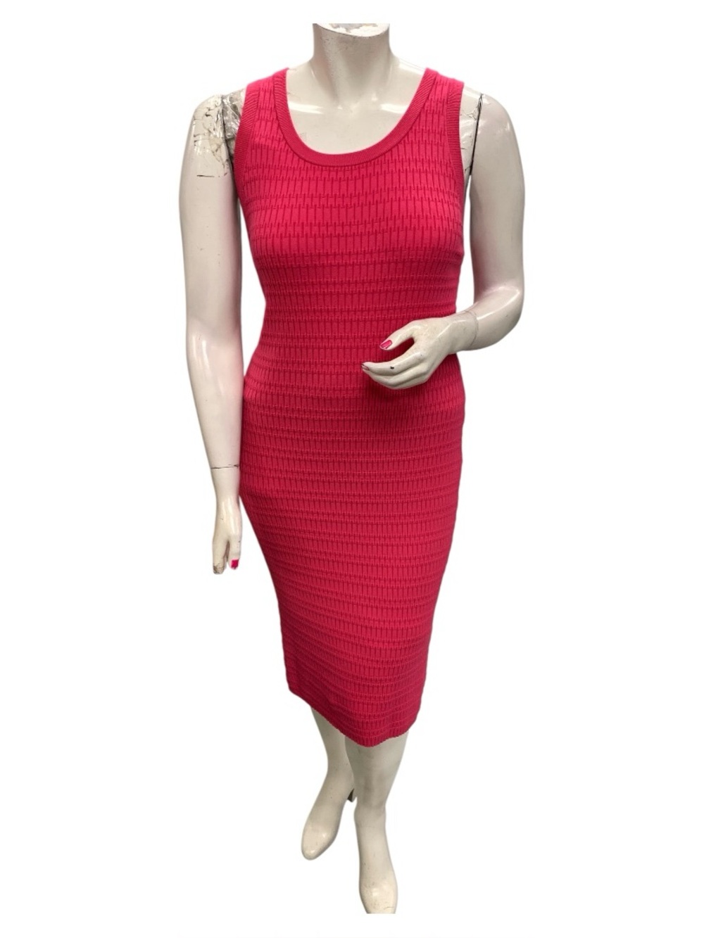 Hudson North Sleeveless Ribbed Midi Dress in Hot Pink Size Xl